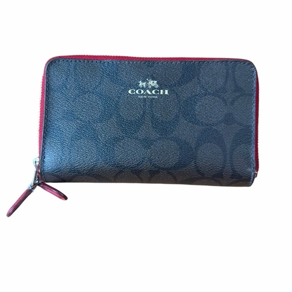 Coach Handbags - Coach Brown & Red Trim Wallet 6.5” X 4”